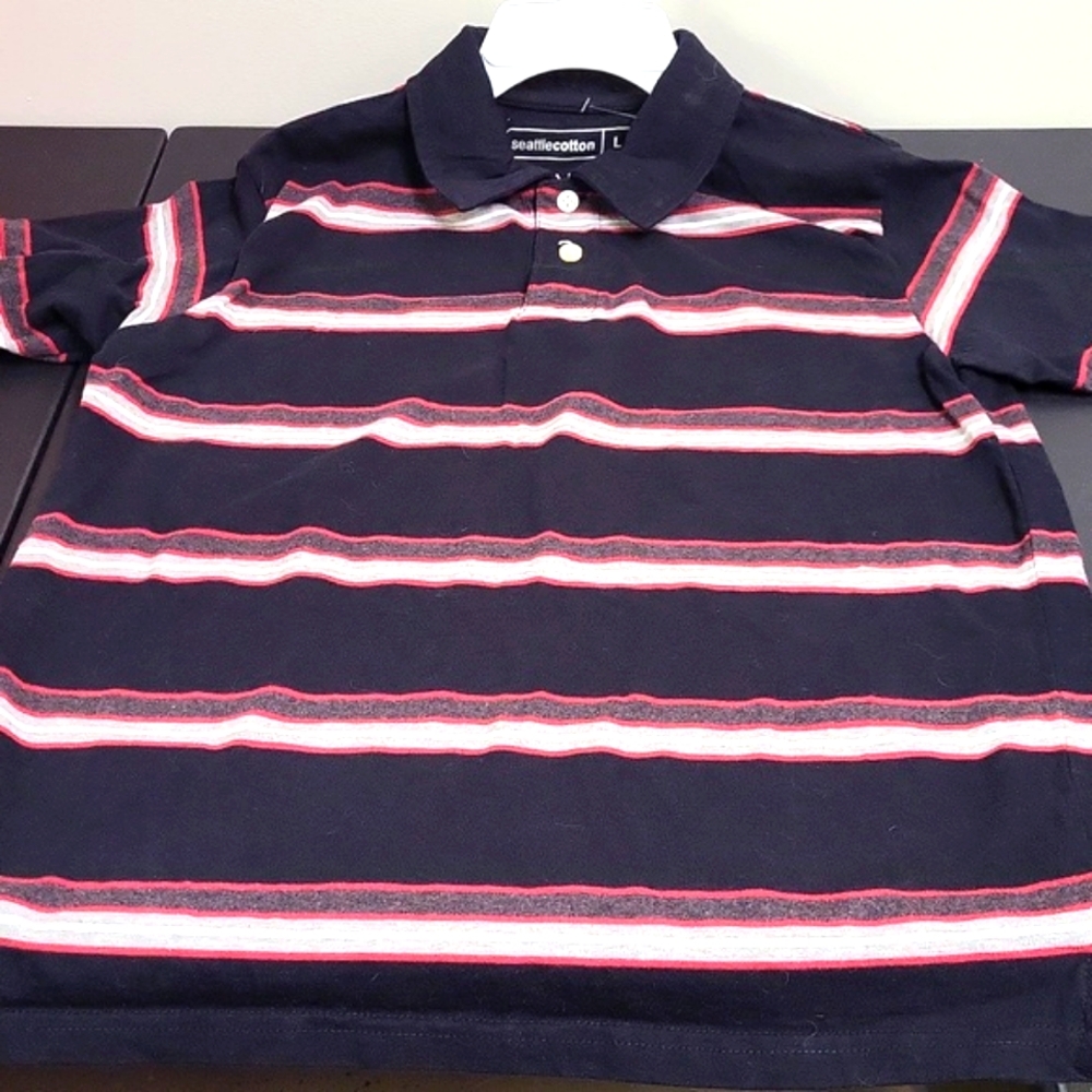 Seattle Cotton Black, Red, White, and Gray Striped Short Sleeve Polo